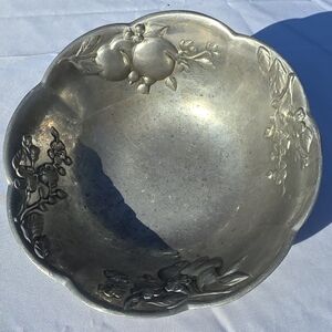 Vintage Lenox Pewter Fruit Bowl 10” Embossed Fruit & Floral | Made in the USA